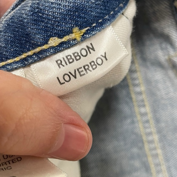 AMO Blue Straight Leg Jeans with Navy Side Stripe Raw Hem 26” - Picture 10 of 10